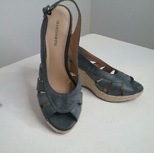 Franco Fortini Denim Blue Leather Wedges Size 9